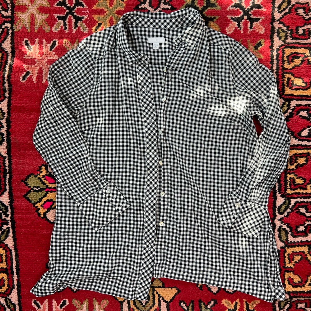 J. Jill Black and White Gingham Button Down Shirt